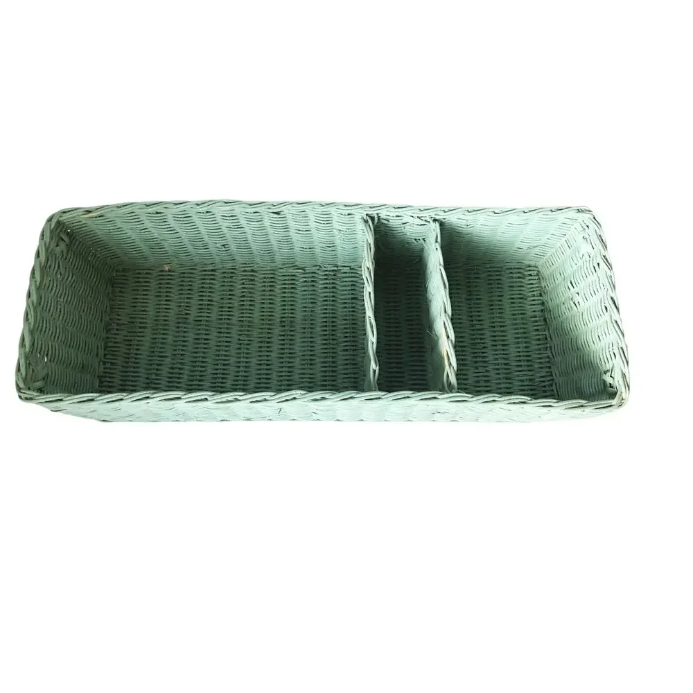 Vintage 60s 70s Caddy Handled Basket Divided Cottagecore Farmhouse Seafoam Green